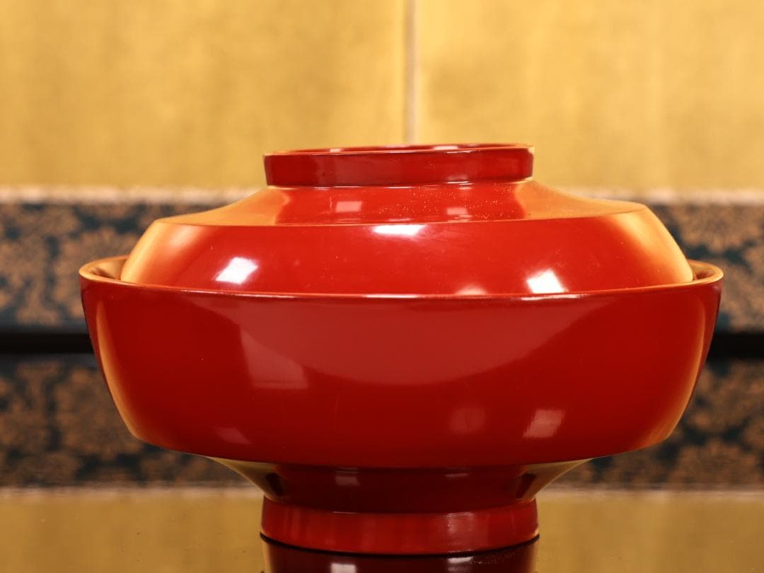 BK422　時代輪島塗　草花図金蒔絵　吸物椀　二客　木製　茶道具 懐石 菓子