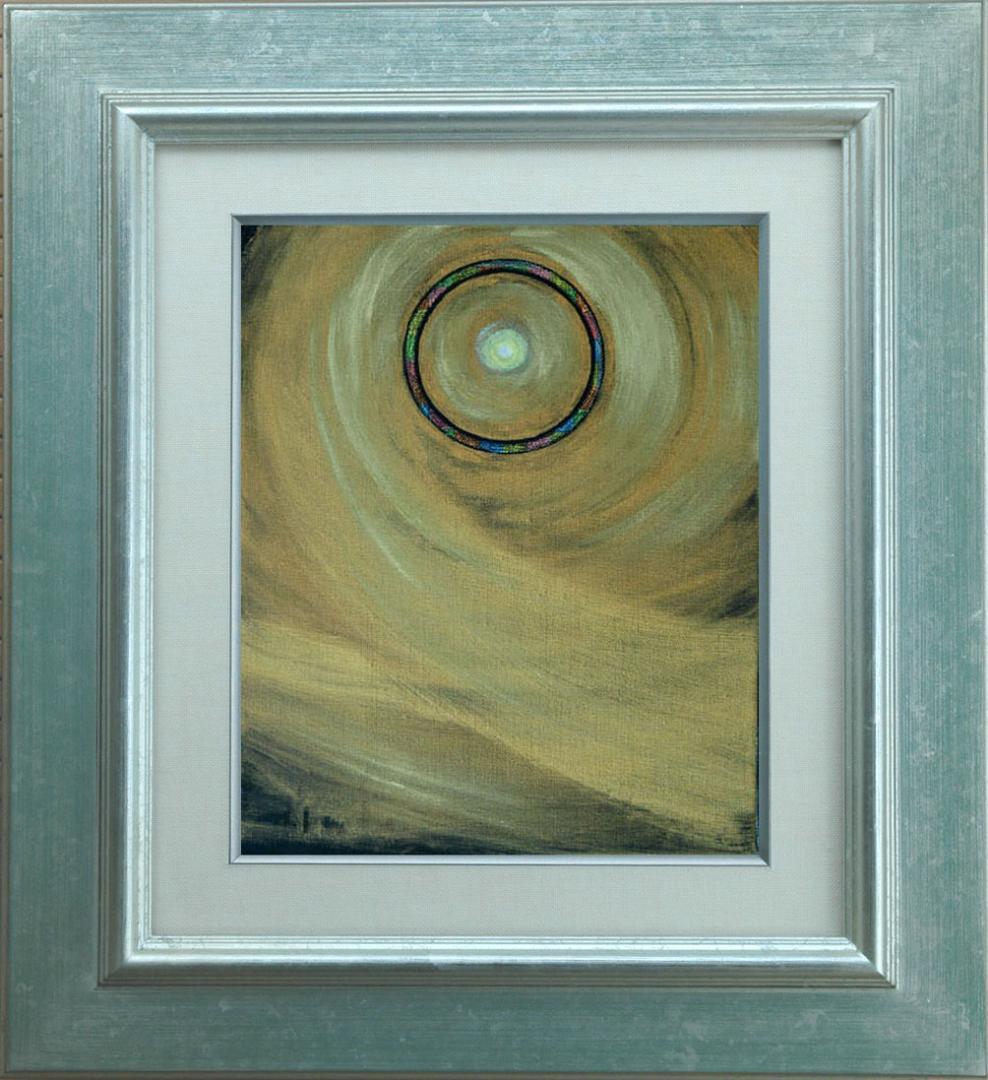 絵画インテリア絵 額付(青緑＋金色の枠) 油絵 F3-G172022 風景 祈り