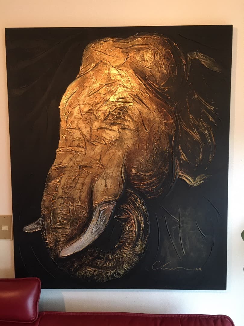 象のオイルペインティング
