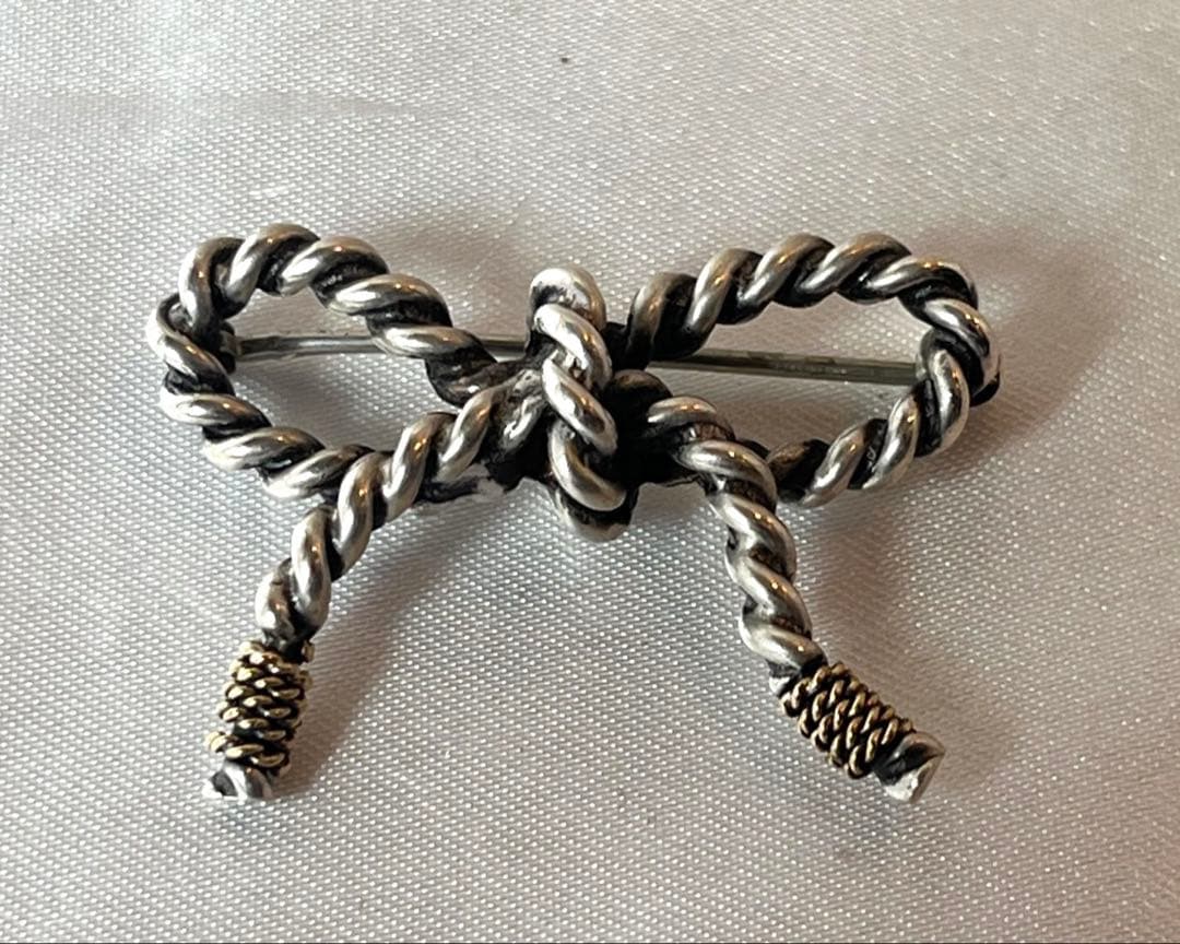 ティファニー　リボン　ブローチ　750/925 18金シルバー925 新品磨き済