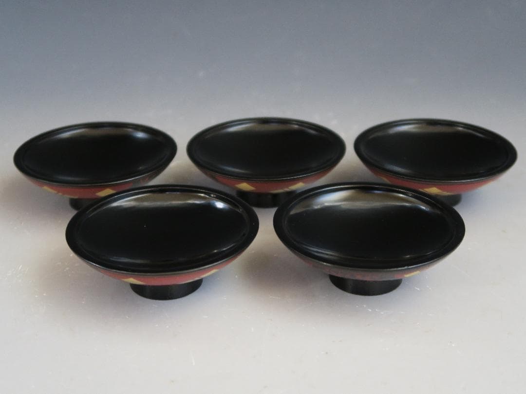 【輪島塗】小吸物椀 秀衡紋様 箸洗 濱田屋謹製 天然木 五客揃 共箱