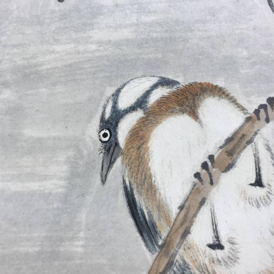 真作/飯原如堂/青桐小禽図/花鳥図/掛軸/名家伝来/AE-158