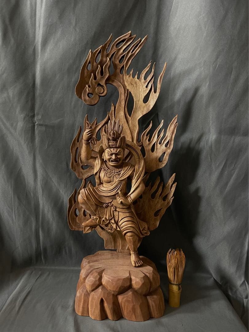 大型55cm 仏教工芸品　総楠製　井波彫刻　極上彫　木彫仏像　蔵王権限立像
