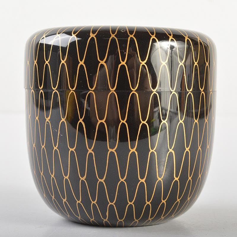 茶道具　山中塗　熊谷秀穂作　黒金網目蒔絵　中棗　共箱　V　R6783