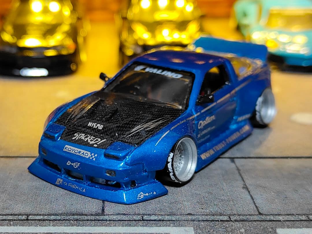 ホットウィールカスタム 日産 180sx フルエアロ ドリ車 深リムトミカ改造青