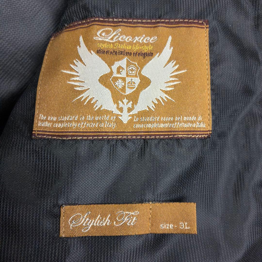 美品　リコリス　ラムレザー　シングルライダース　レザージャケット　3L　ブラック