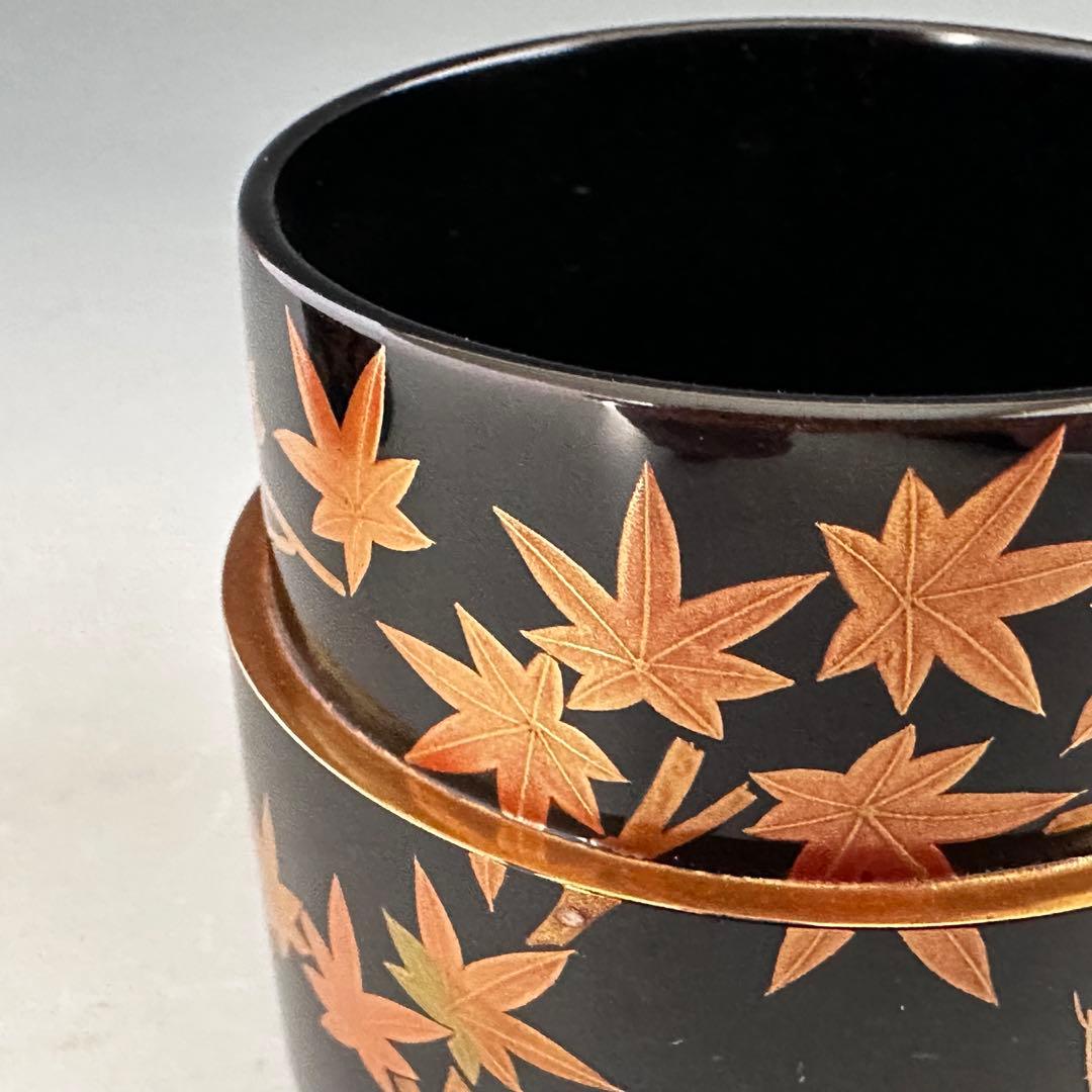 茶道具　紅葉蒔絵　中次　茶器　竹内幸斎　共箱　山中塗　漆器　漆芸　秋　もみじ　棗