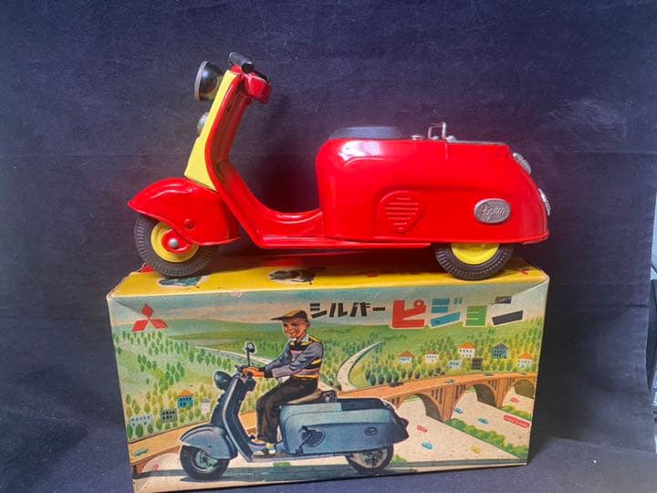 ⭐️希少！美品！萬代屋製　三菱シルバーピジョンのブリキのスクーター■箱付き