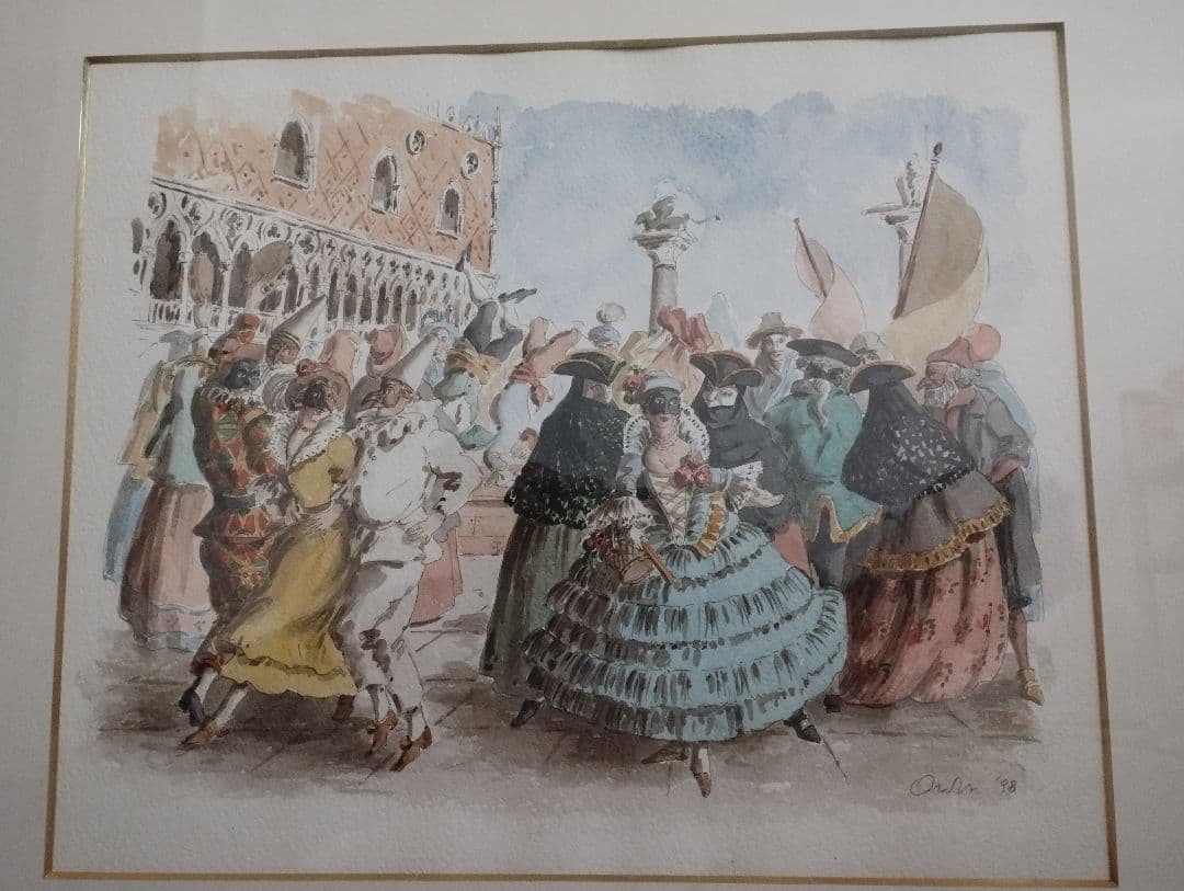 イタリア ヴェネツィア サンマルコ広場 カーニバル 謝肉祭 水彩画