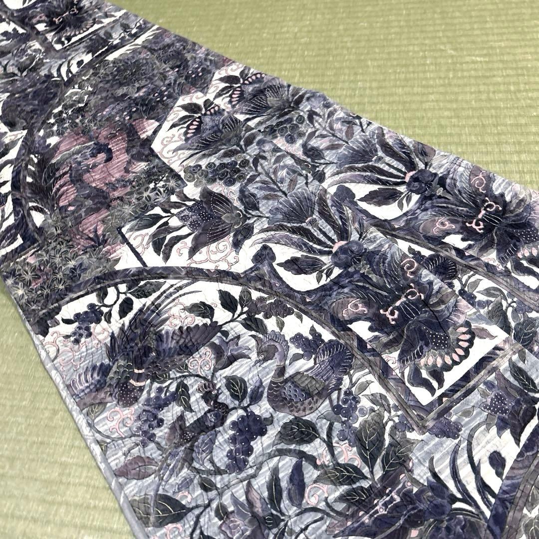 正絹　西陣織【渡文】全通袋帯《纐纈　花　鳥》