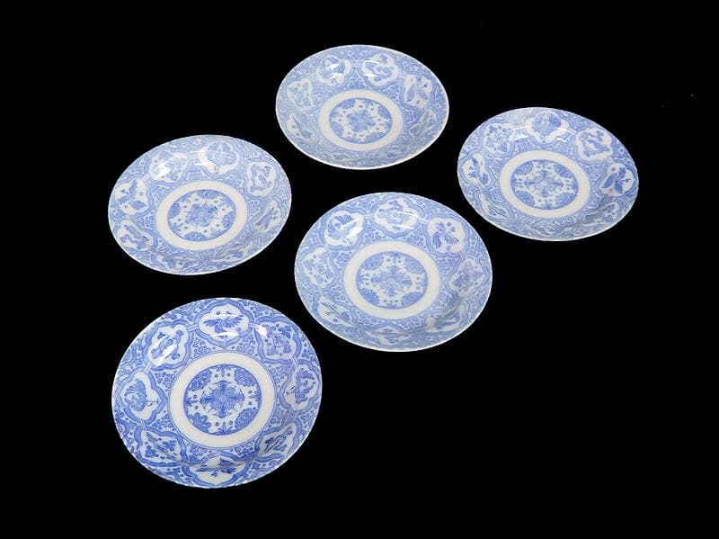 伊万里　印判　花に鳳凰　来栖紋の図　手塩皿　５枚　D567A-BNw