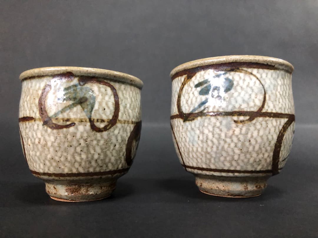 人間国宝　島岡達三　益子焼　象嵌夫婦湯呑　汲出　茶道具　美品