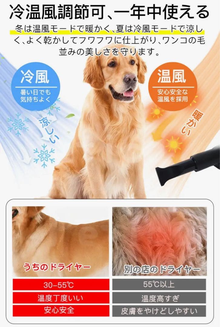 ペットドライヤー　業務用クオリティ　ハイパワー　無段階風力調節