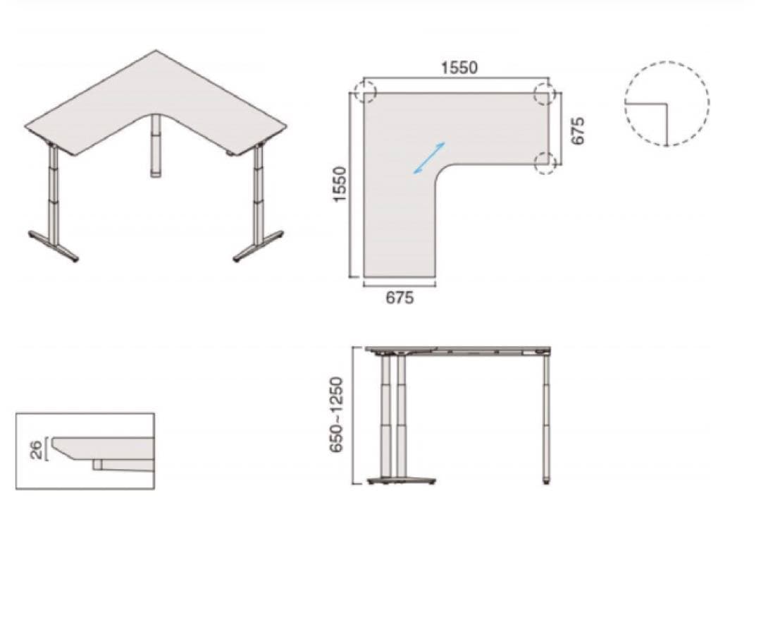 オカムラ スイフト 電動 上下 昇降 L字 デスク 155x155 今日まで出品