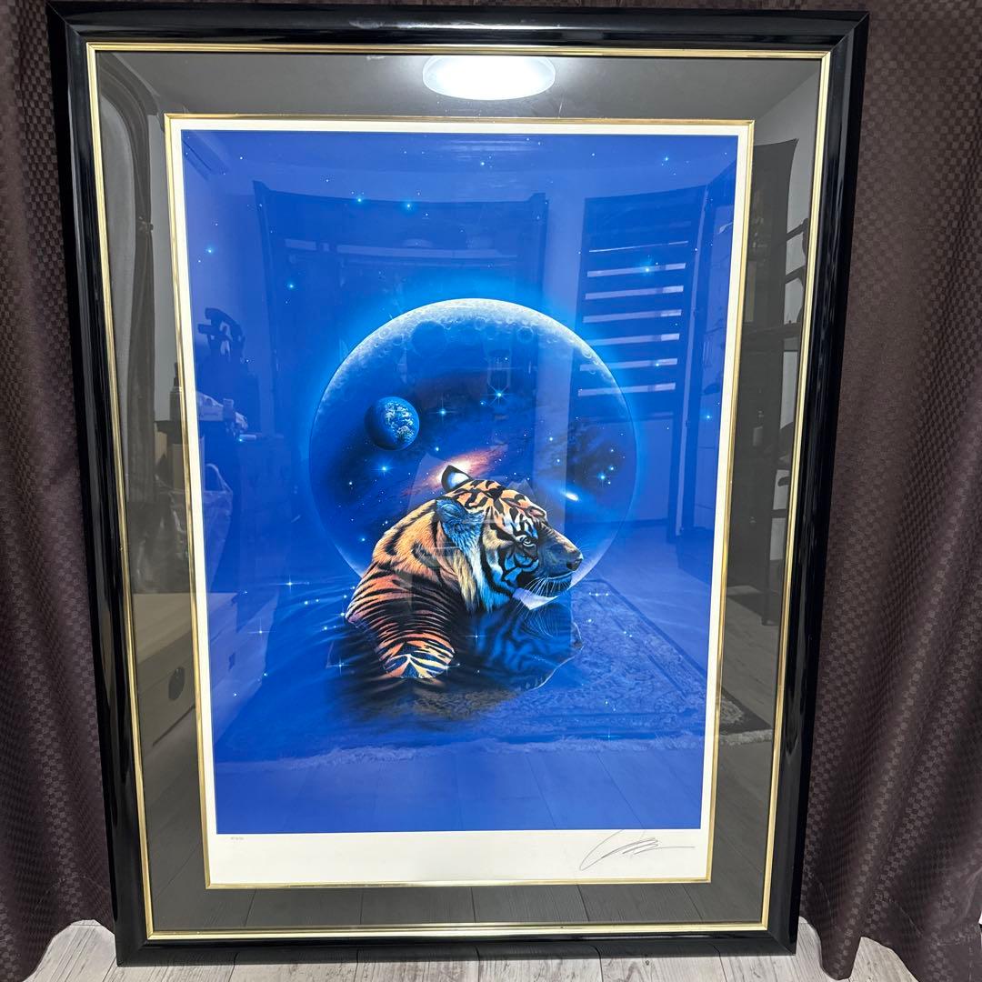 クリスチャン・ラッセン 手彩入大型版画 虎 月