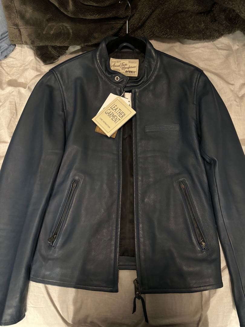 AVIREX レザー シングルライダースジャケットネイビー新品