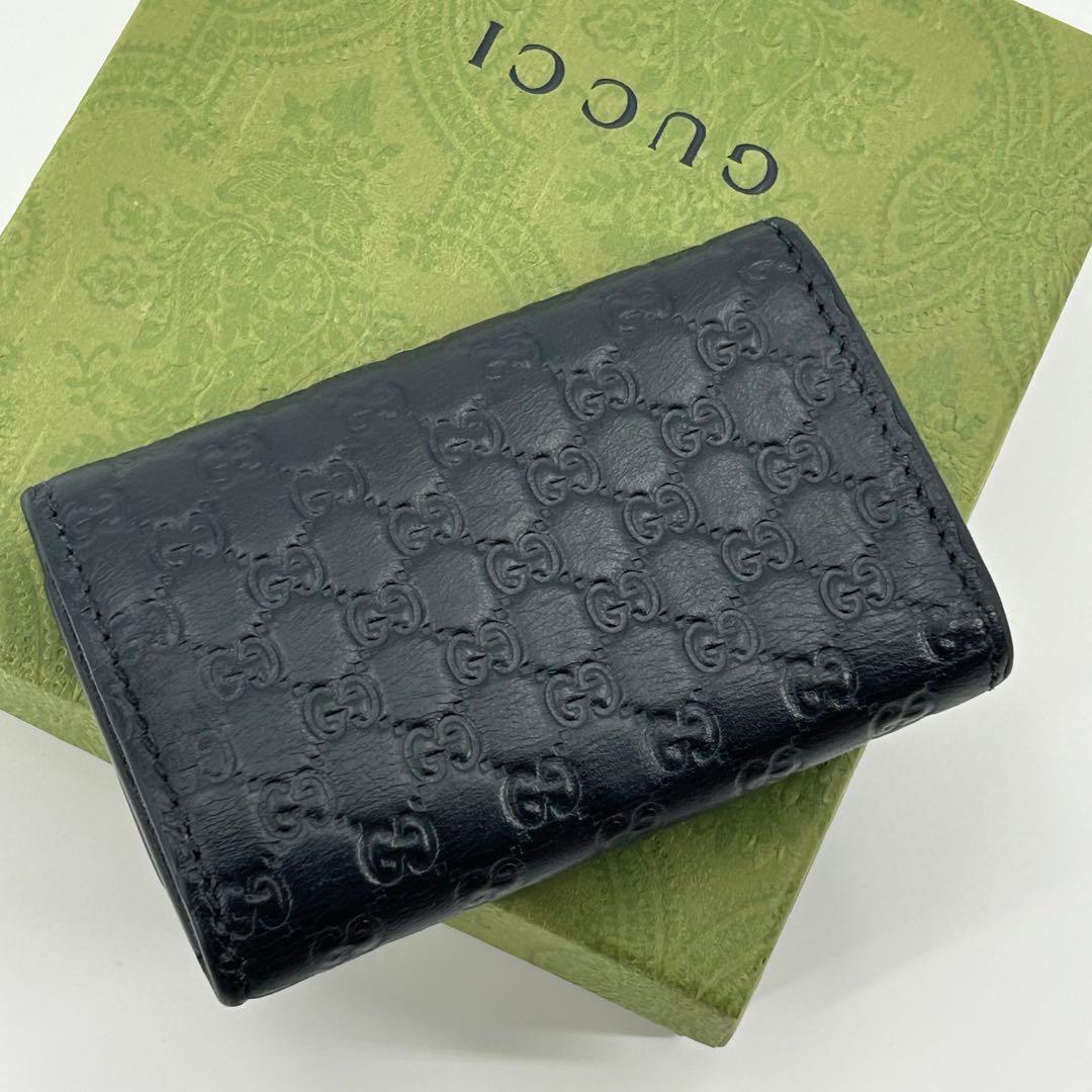 極美品✨グッチ キーケース 6連 マイクロシマ レザー ネイビー