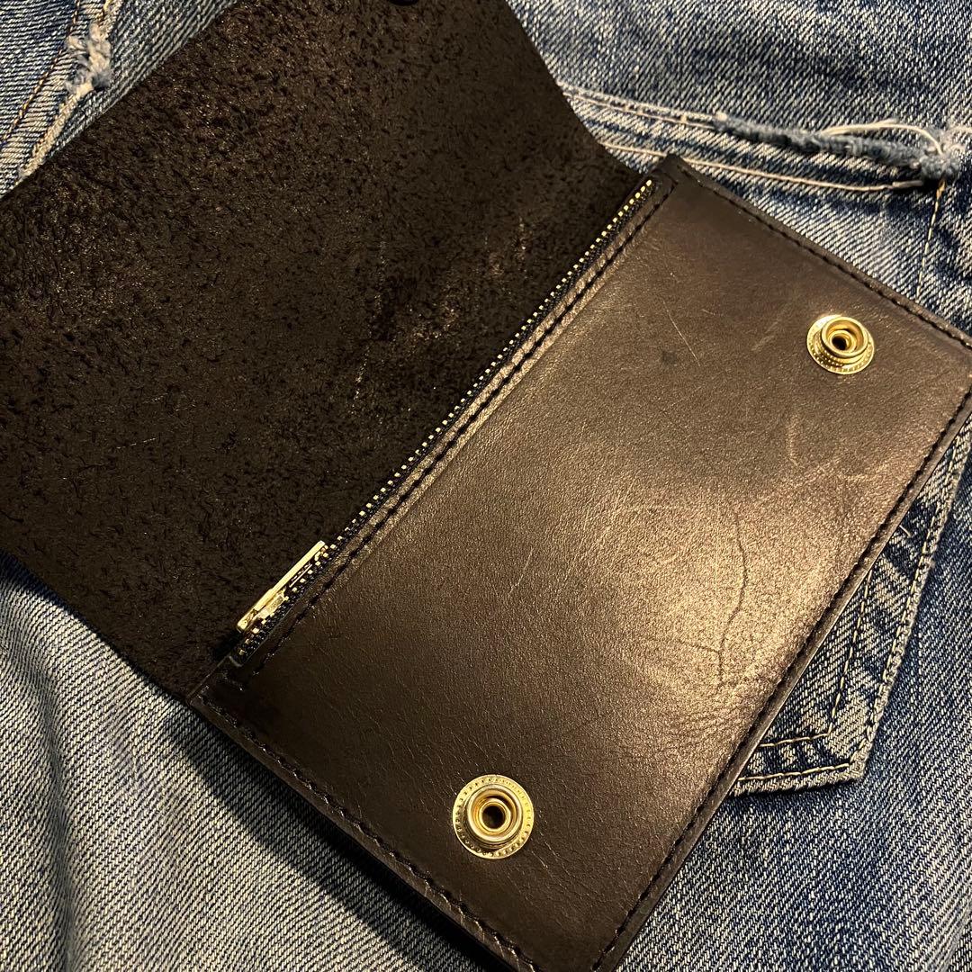 薄型ミドルトラッカーウォレット 2層 ブラス 栃木レザー ハンドメイド