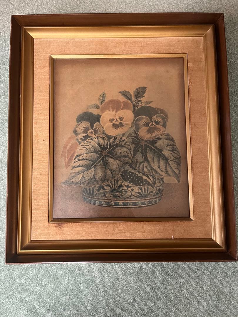 岡鹿之助　油彩画 花瓶のパンジー OKA 作　　限定千部