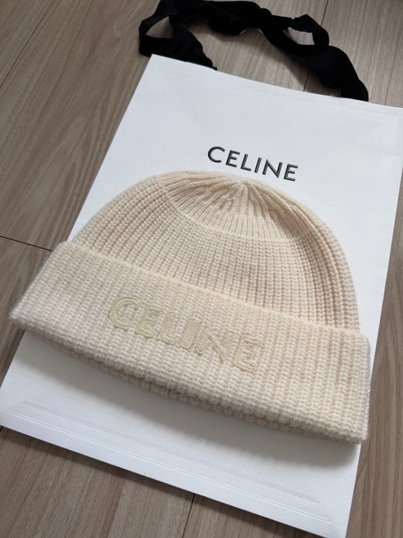 CELINEセリーヌ ロゴ エンブロイダリー ビーニー ニットキャップニット帽