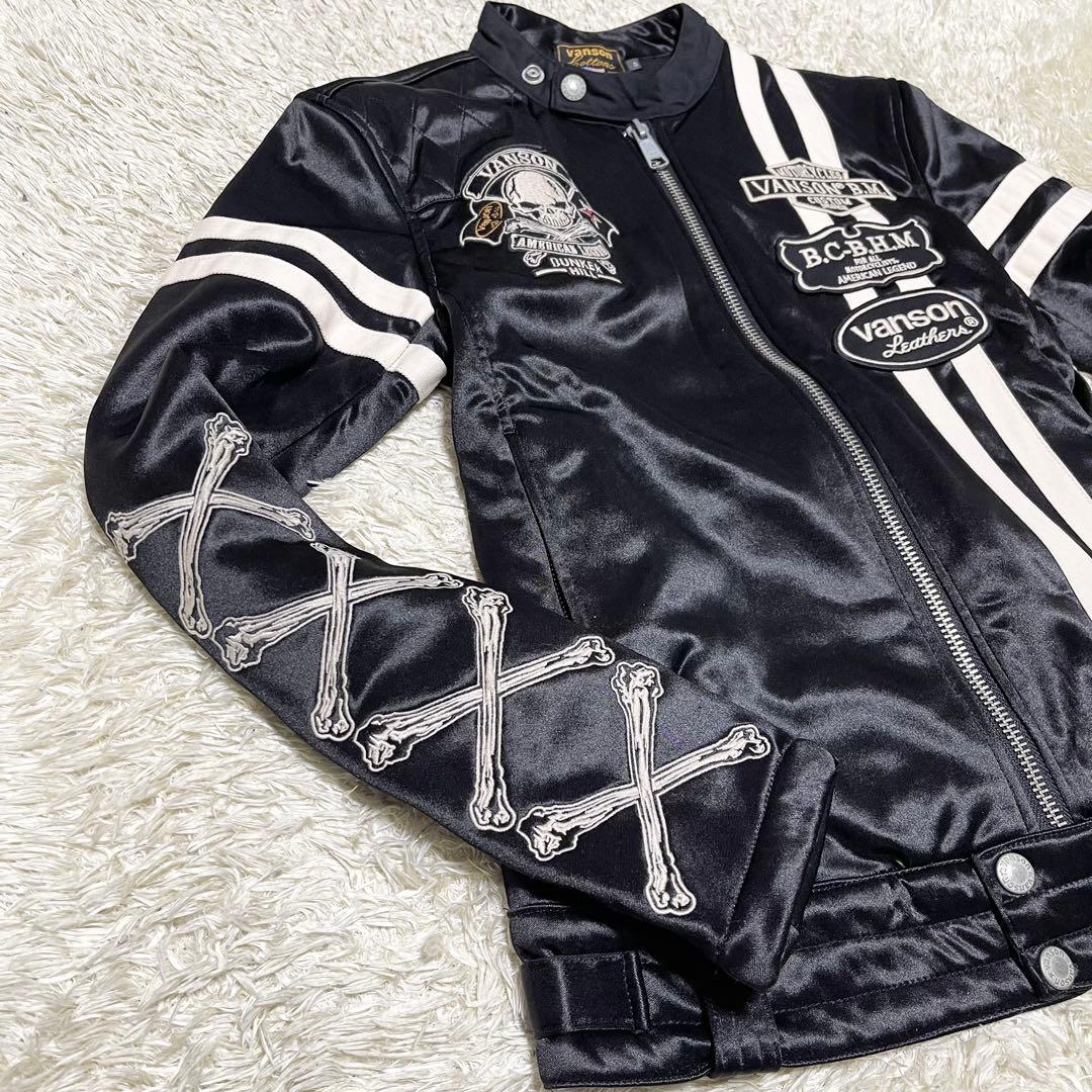 【極美品】vanson シングル　ライダース　スカル　髑髏　ワッペン　黒　S