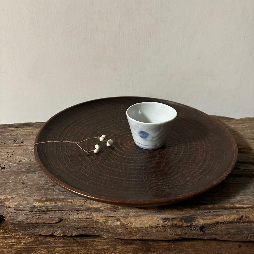 千筋 独楽文 木地盆　⑧丸盆　栗盆　アンティーク　 茶懐石　古美術　酒器検:李朝