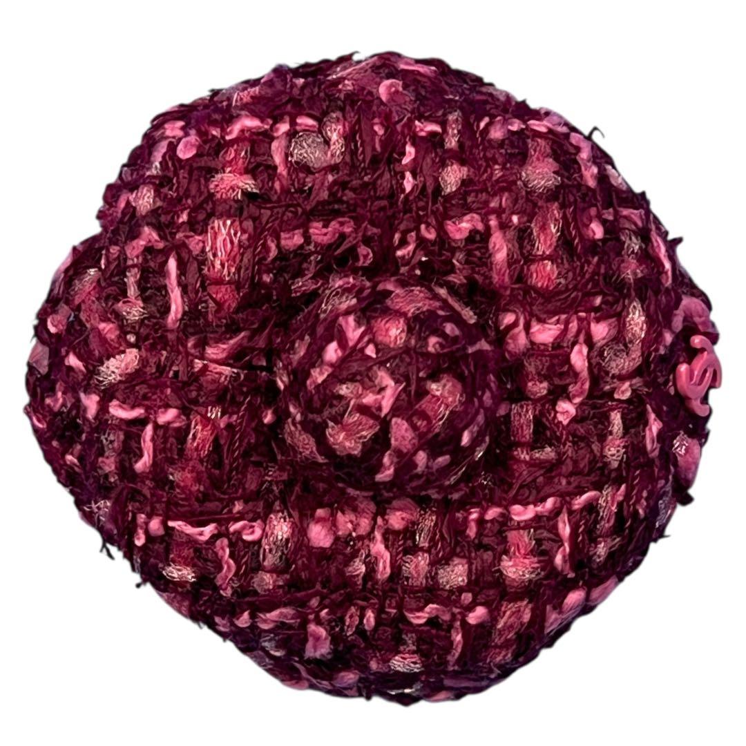 CHANELシャネル ミックスツイード ブローチ ピンク ワインレッド