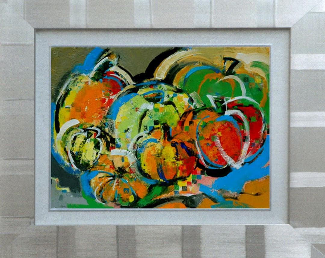 油絵 菅家令子インテリア 額付(青緑＋金色の枠) uF6-061303 かぼちゃ