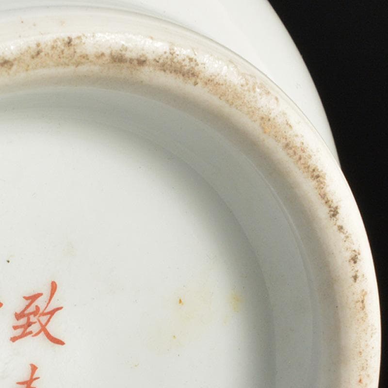 中国　致遠堂製　粉彩　花漢詩文　筒瓶　花瓶　V　R6768F