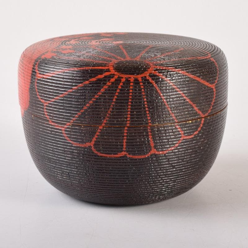 茶道具　玄一作　欅千筋　菊文　寿輪棗　平棗　共箱　V　7104