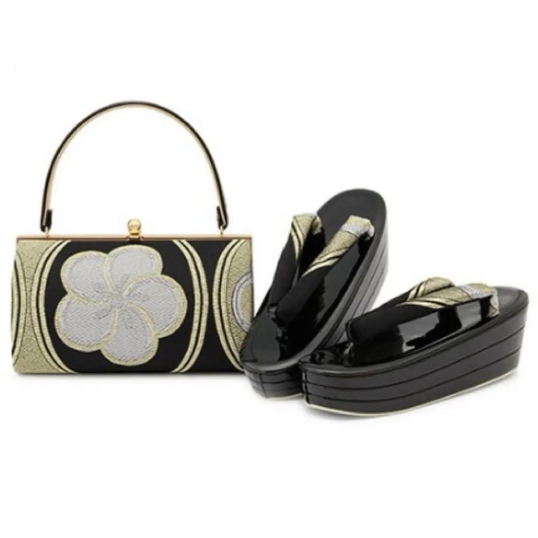 【大人気完売品！】草履バッグセット 厚底 ブラック ゴールド 梅 振り袖 袴