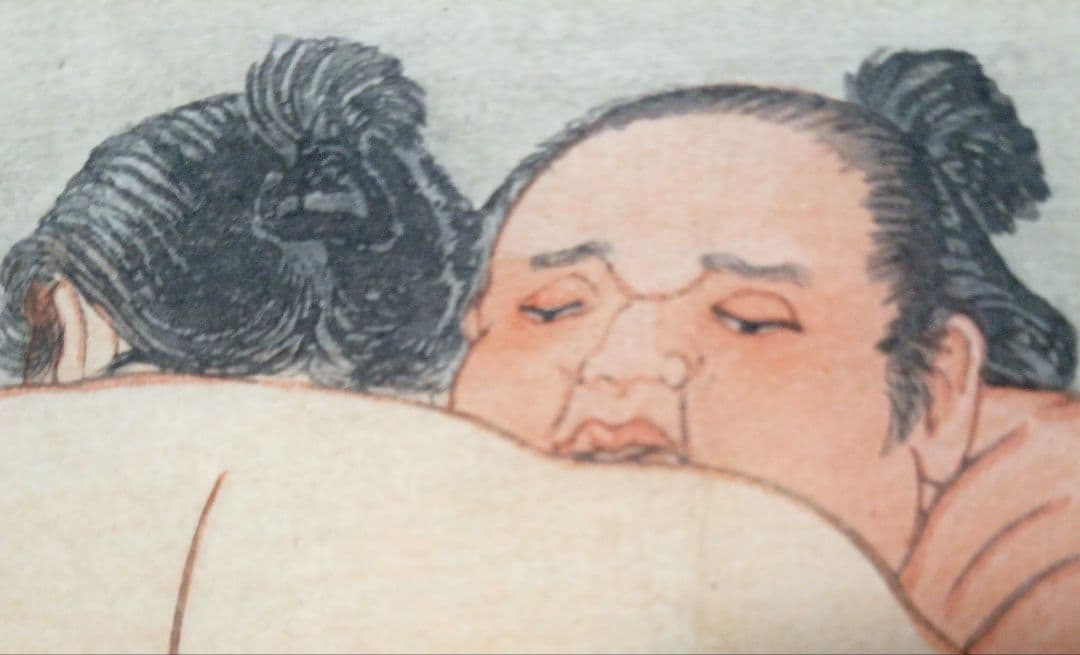 鰭崎英朋、 稀木版画相撲四十八手 双差し梅ケ谷&常陸山昭和15年頃出版