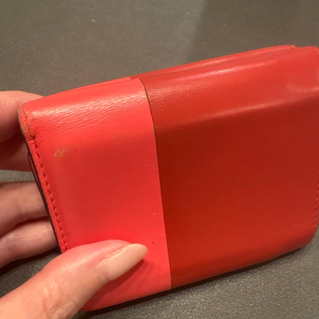 ロエベ LOEWE レザー三つ折り財布 赤 ピンク