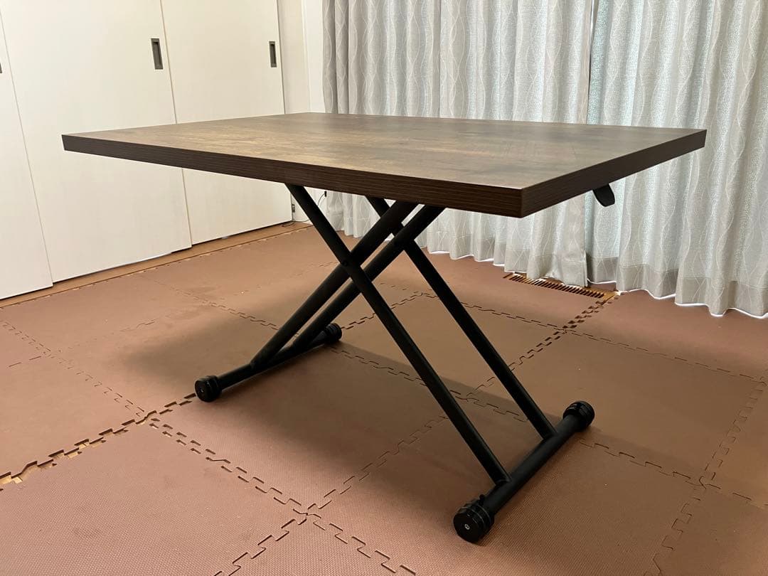折りたたみ式ガス圧昇降テーブル 120x80cm ブラウン