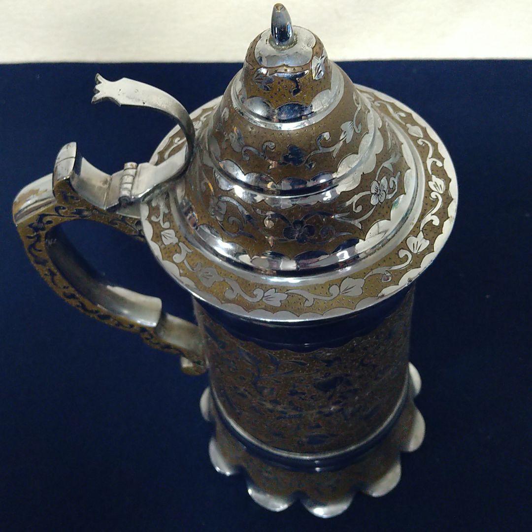 A968 銀製彫金オルゴール 稼働 ピッチャー形【ビンテージ】インド彫金 置物