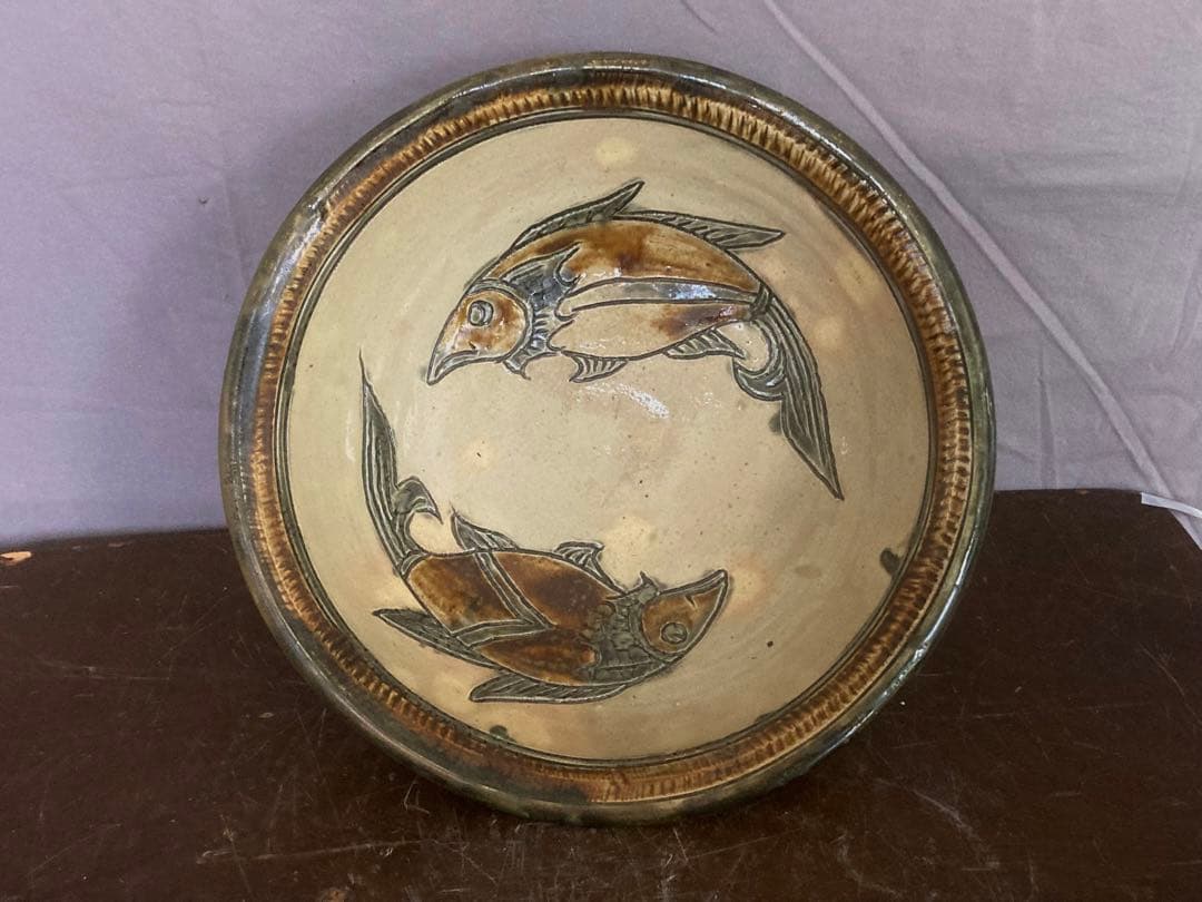 宮城智 30cm 大型魚紋鉢 やちむん 壷屋焼