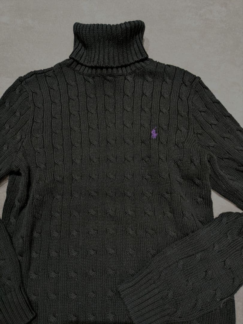 ラルフローレンスポーツ　タートルネック　刺繍　ブラック　コットン100%