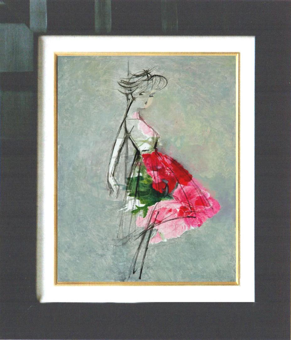 油絵 菅家令子 絵 絵画 インテリア 額付(黒) F4-071512 人物 女性