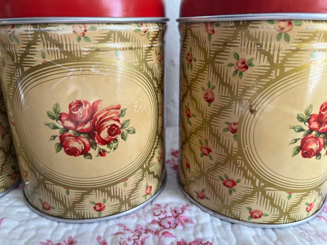 アンティーク　バラ柄のキャニスター3個