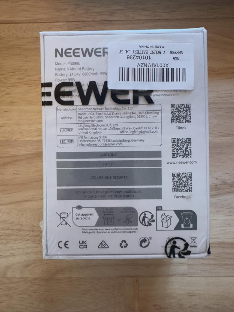 NEEWER PS099E 6800mAh ミニ Vマウントバッテリー