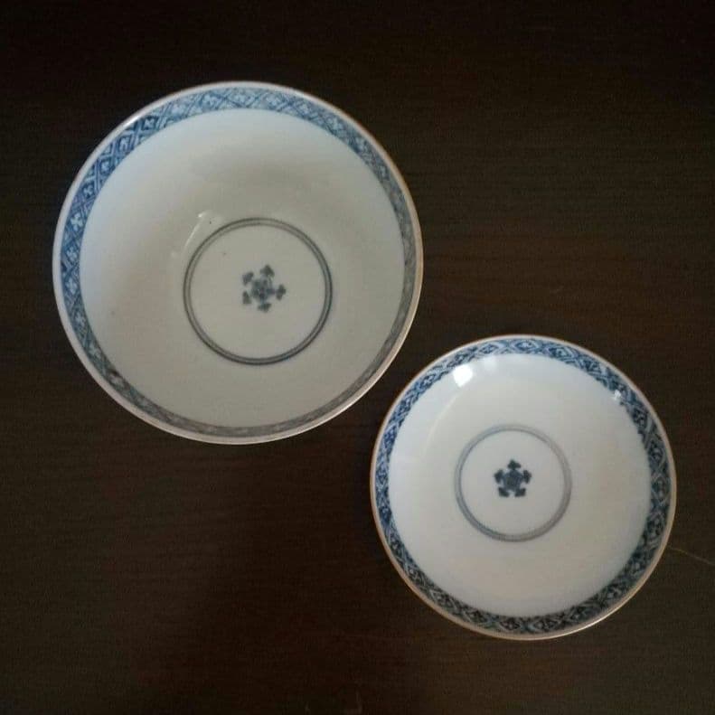 蓋椀2客　５弁花紋様　金彩　手書き　古伊万里　江戸時代　冨貴長春　歌人　和骨董