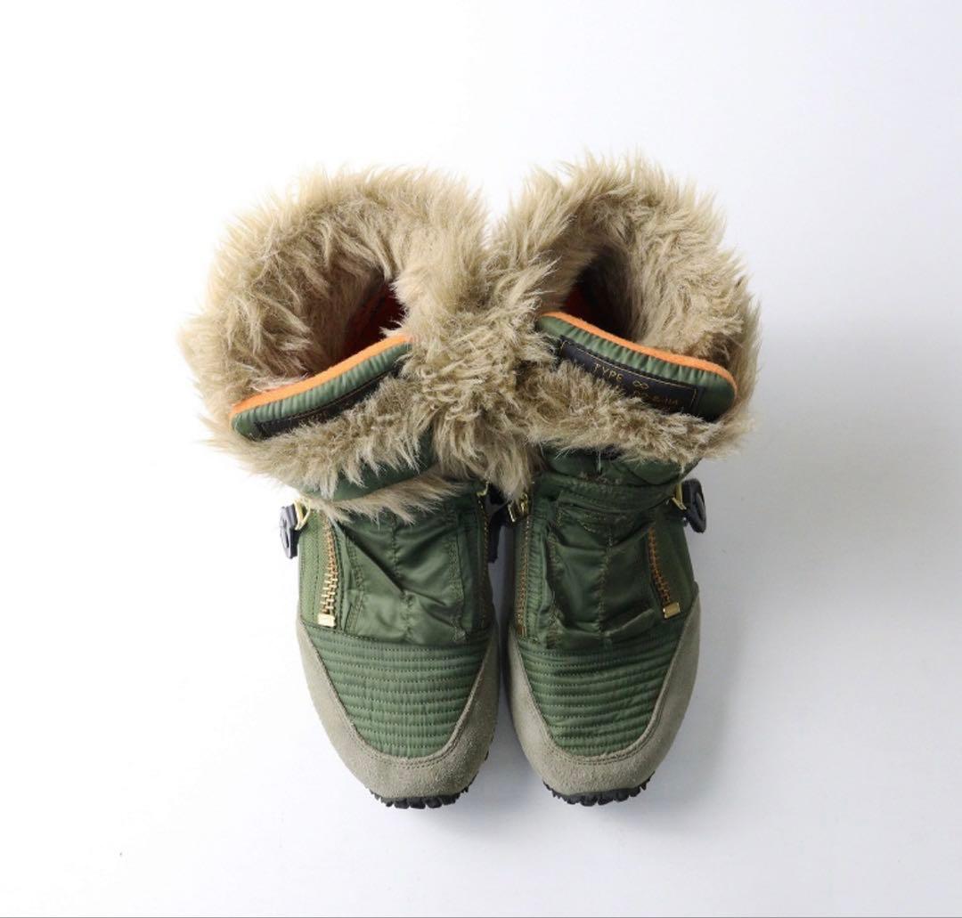 キャピタル KAPITAL MA-1 スニーカー グリーン エアフォース ボア