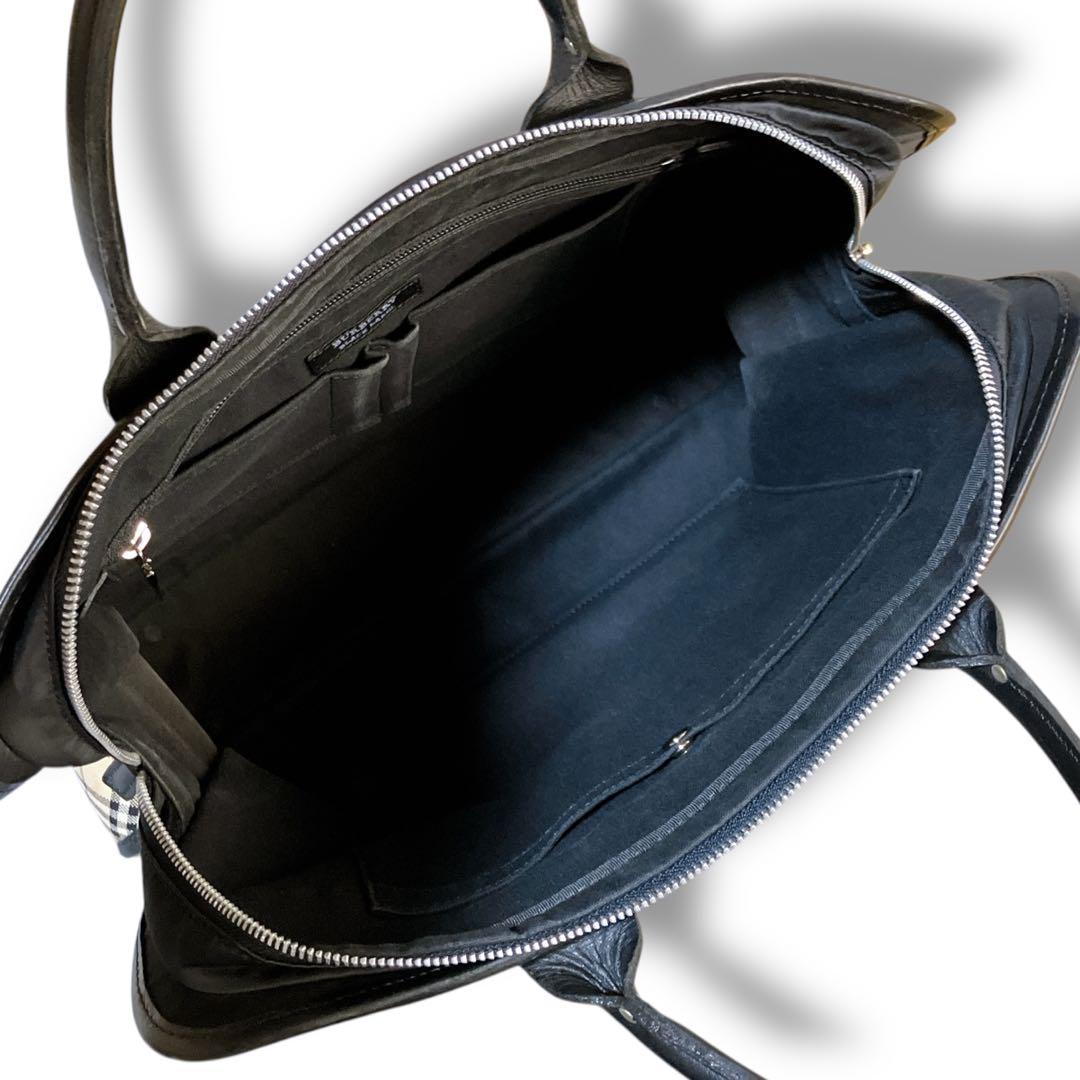 バーバリー ブラックレーベル 良品 ラウンドノバチェックブリーフケース ブラック