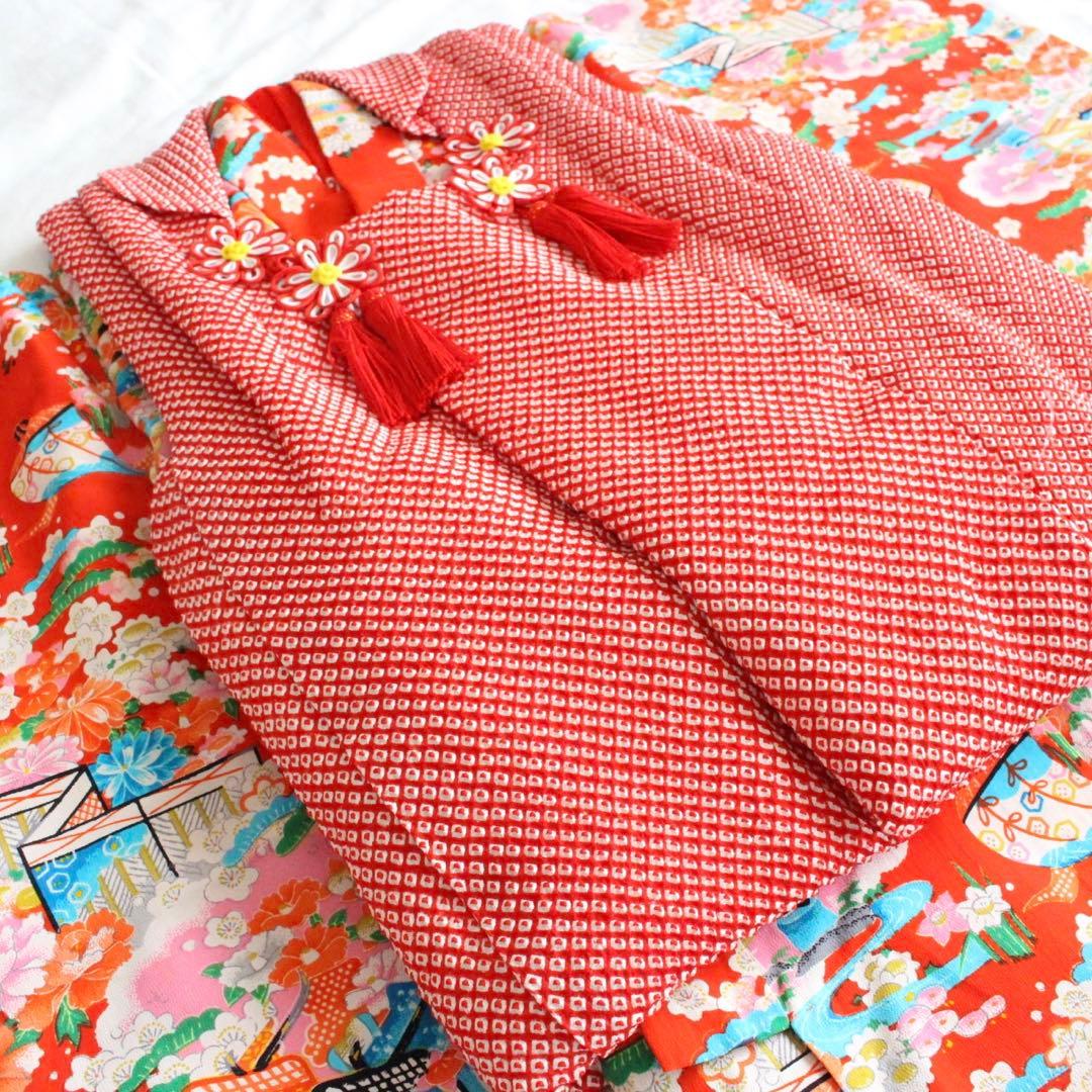 七五三 3歳 女の子 子供 アンティーク 着物 総絞り 被布 セット