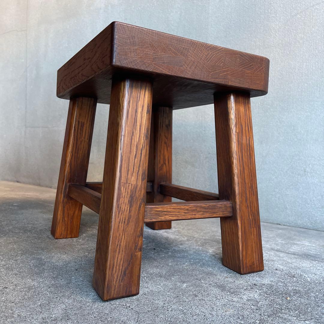 美品　イタリア　木製スツール　オーク材　子供椅子　花台　踏み台　ビンテージ