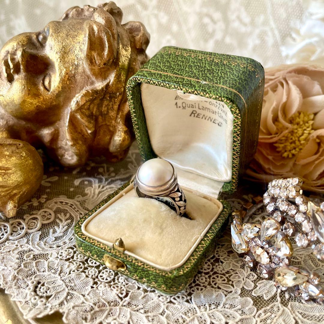 金彩入りジュエリーボックス　リングケース　グリーン緑　フランスアンティーク