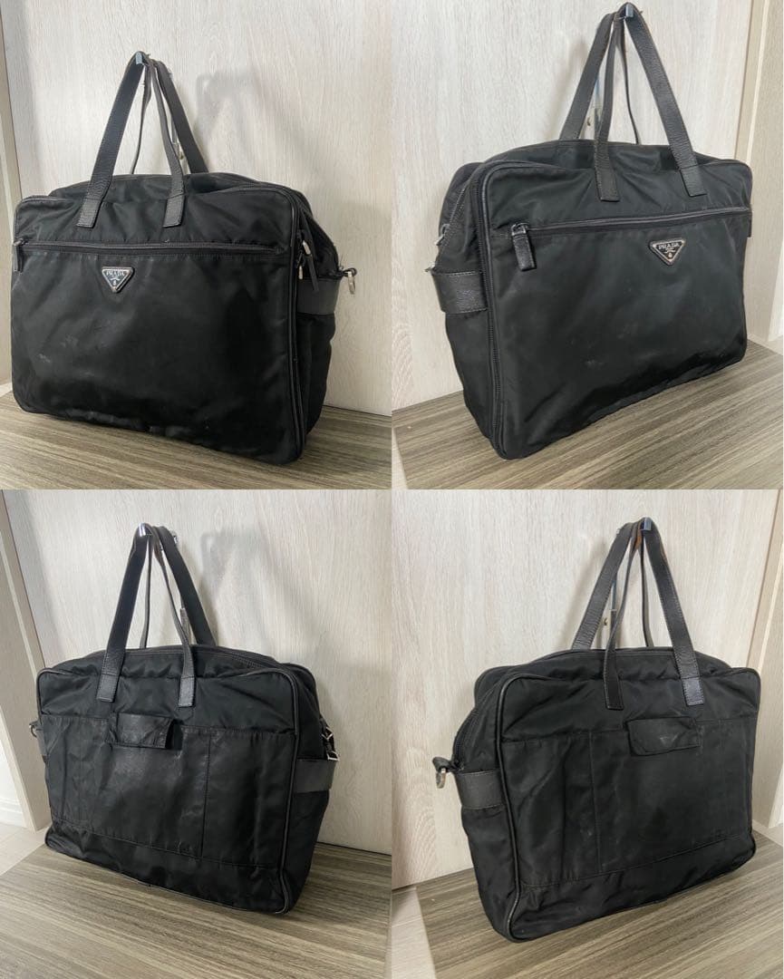 PRADA ビジネスバッグ　三角ロゴプレート　ナイロン　レザー　ブラック