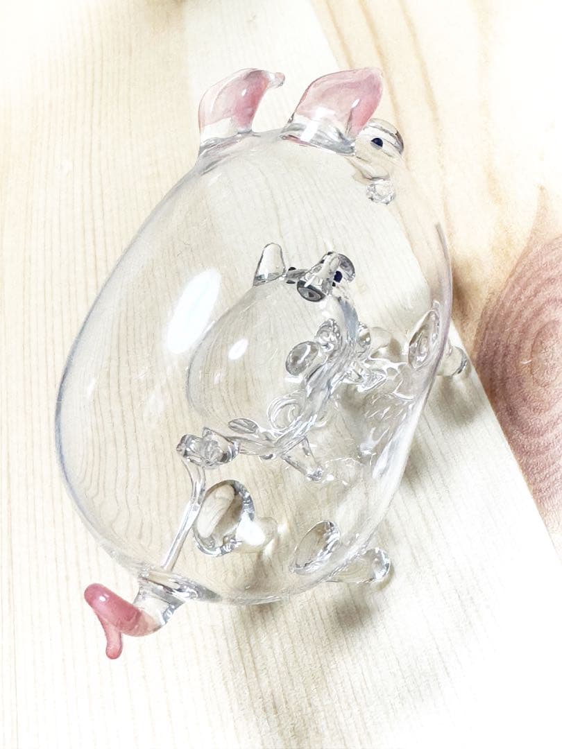 ガラス製 豚の置物 クリアピンク
