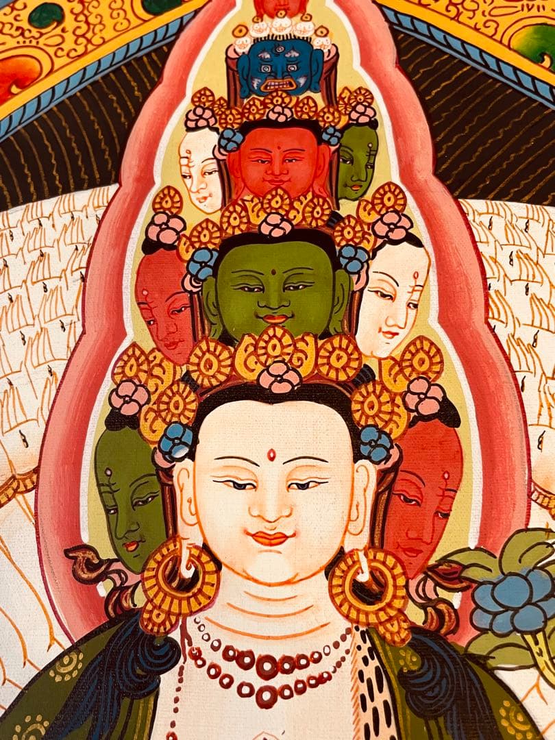 新品手描き 肉筆画 ロケショワー 十一面観音 タンカ 曼荼羅 チベット密教 仏画