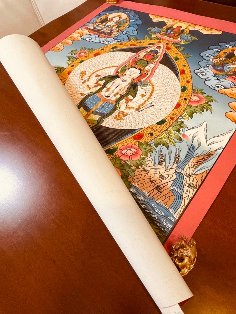 新品手描き 肉筆画 ロケショワー 十一面観音 タンカ 曼荼羅 チベット密教 仏画